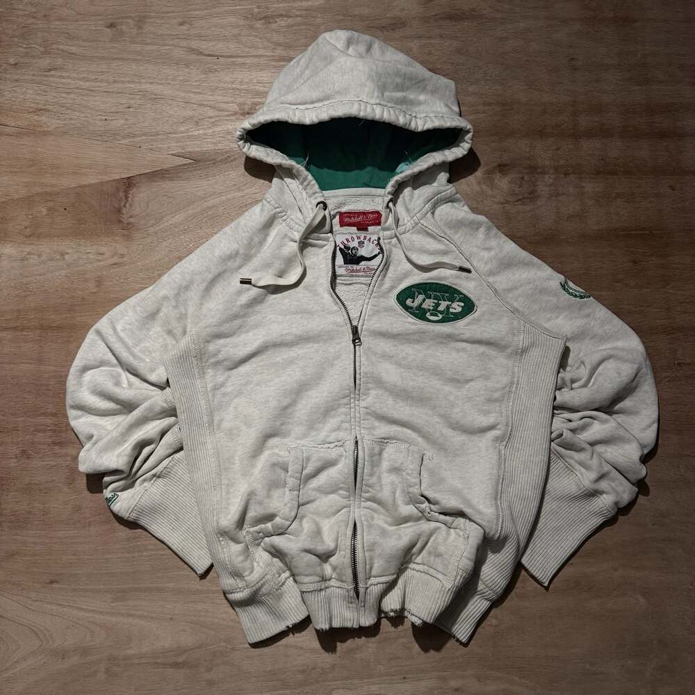 Mitchell & Ness New York Jets Throwbacks 2000s Distressed Full Zip Hoodie XL